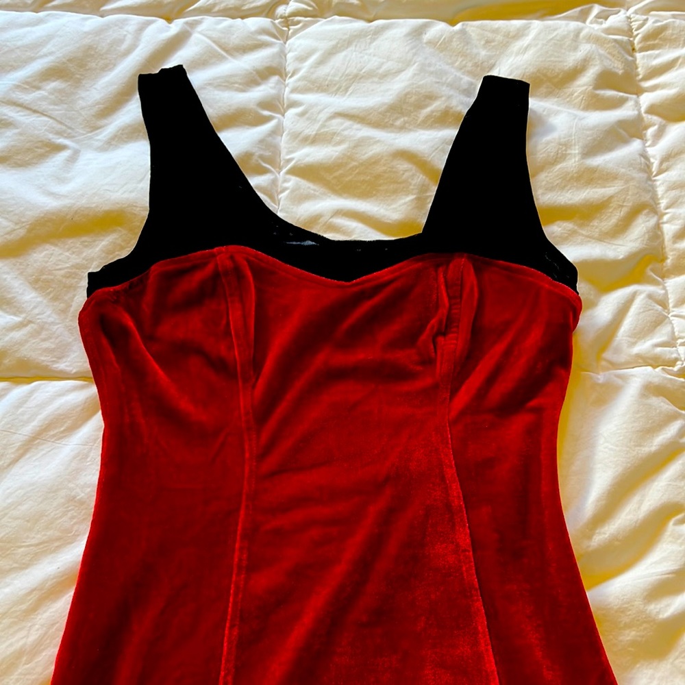 G by Guess Red Black Velvet Dress